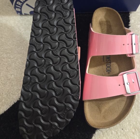 BIRKENSTOCK ARIZONA BS PATENT 'CANDY PINK/BLK' SLIDE SZ EU 39 - Picture 4 of 6